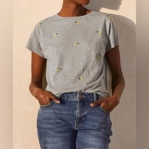 Boden Lena Lemon Embroidered Boxy Fit Tee Shirt Size XXL 16 18 NWT